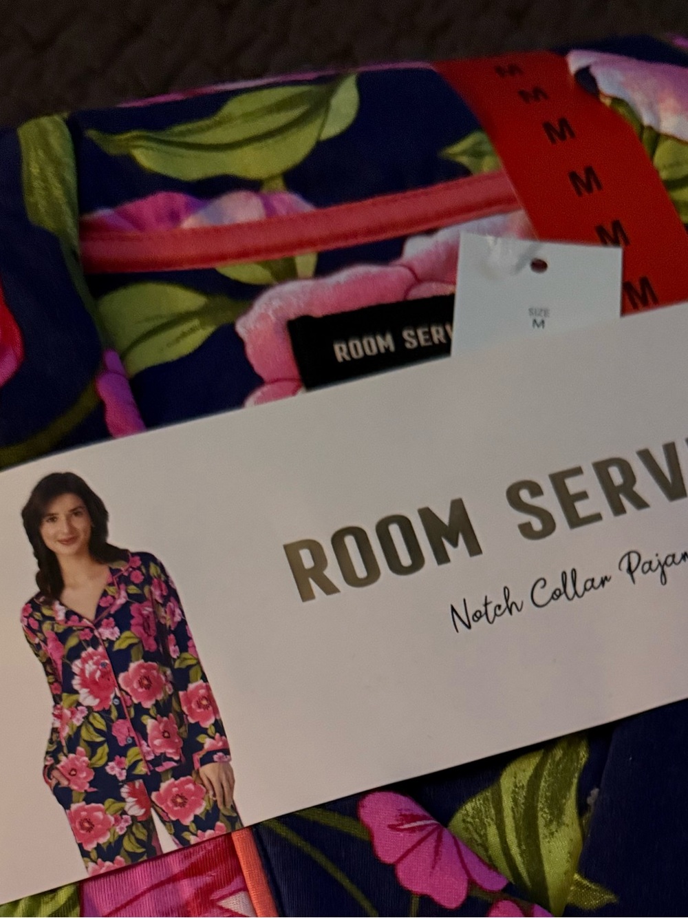 Room Service Navy Floral Notch Collar Pajama Set - Pink & Green Floral